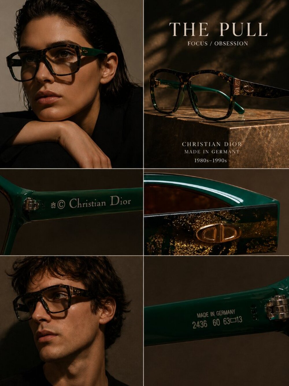 Vintage Christian Dior 2436 Sunglasses Green Gold Oversized Made in Germany 80s
